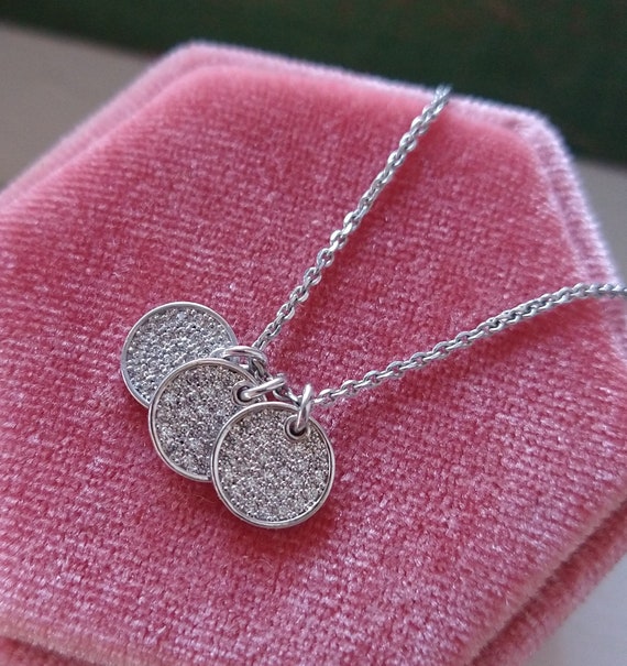 Silver plated CZ disk charm necklace, adjustable … - image 3