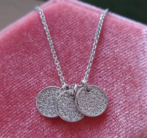 Silver plated CZ disk charm necklace, adjustable … - image 1