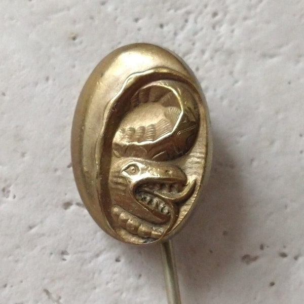 Antique Victorian gilt brass snake hatchling stick pin, baby snake stick pin, renewal, talisman jewelry, antique Victorian stick pin