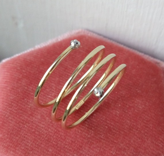 Vintage 14k gold spiral ring with white gold diam… - image 4