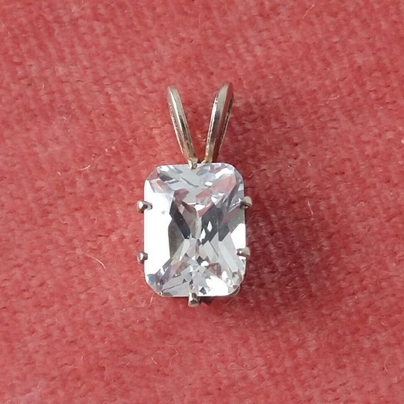Vintage sterling silver emerald cut cz pendant, e… - image 1