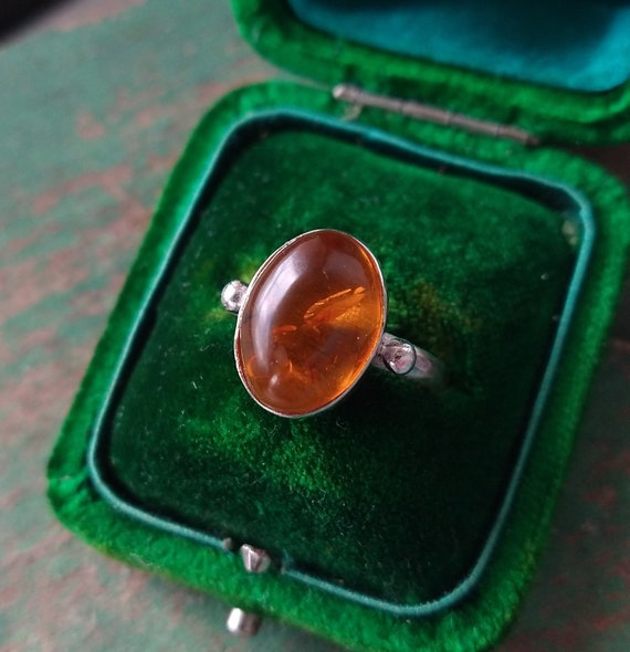 Vintage sterling silver Baltic amber ring, minima… - image 6