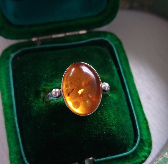 Vintage sterling silver Baltic amber ring, minima… - image 3