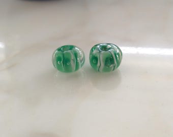 Vintage green and white glass lampwork beads