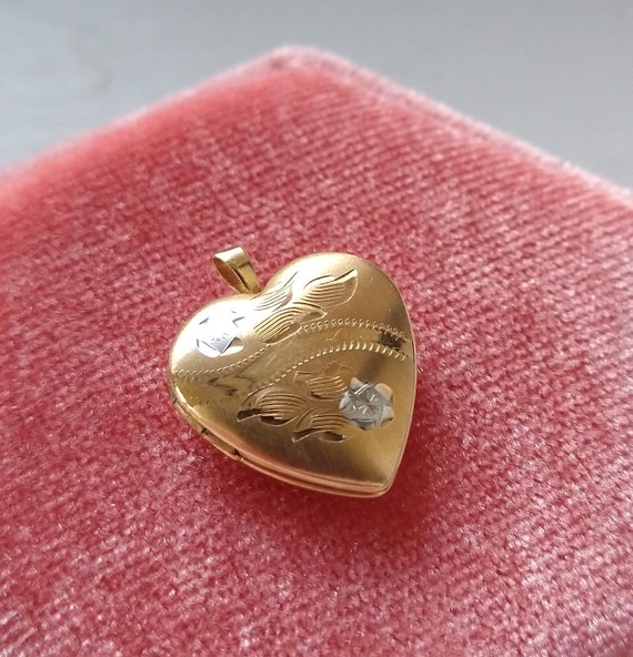 Vintage 14k gold heart locket, 14k yellow gold di… - image 2
