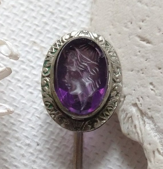 Antique Victorian silver plated amethyst glass cam