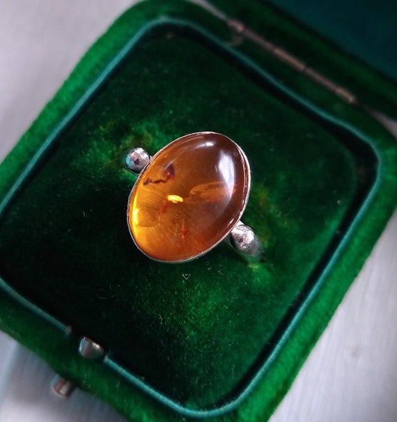 Vintage sterling silver Baltic amber ring, minima… - image 5