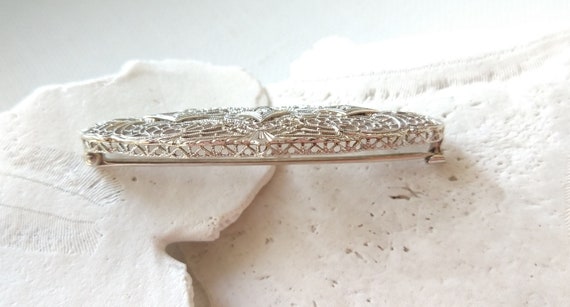 Antique 14k white gold Art Deco diamond filigree … - image 3