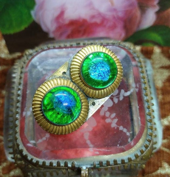 Antique Art Deco peacock eye glass brooch, statement … Gem