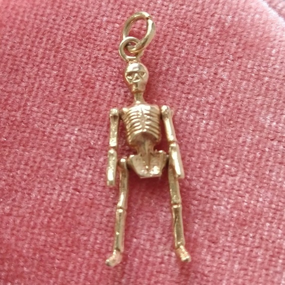 Vintage 14k gold articulated skeleton charm, vint… - image 2
