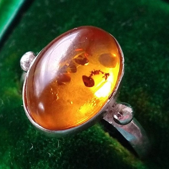 Vintage sterling silver Baltic amber ring, minima… - image 1