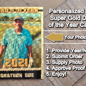 Personalized Dad of the Year Super Gold or Cracked Ice 1/1 Novelty Custom Sports Card, Father's Day Special, Father’s Day Gift, Gift For Dad