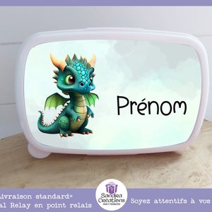 Boite repas enfant personnalisée dragon, Boite à gouter avec un prénom image 1