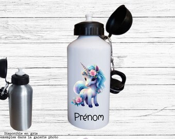 Gourde personnalisé enfant licorne, cadeau personnalisé prénom enfant