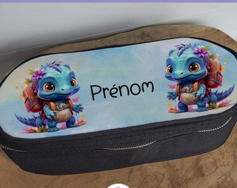 Trousse personnalisée enfant prénom, plumier dinosaure, rentrée des classes