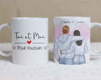 Mug personnalisé saint-valentin, cadeau personnalisé couple, silhouette de dos