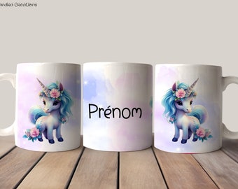 Mug personnalisé enfant licorne, cadeau personnalisé avec un prénom