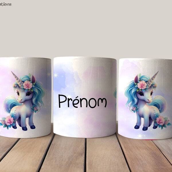 Mug personnalisé enfant licorne, cadeau personnalisé avec un prénom