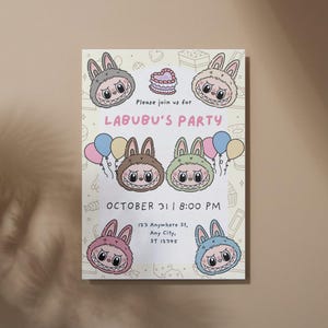 Labubu Theme Birthday Invitation Cute Monster Invitation Editable Birthday Invitation Il 8gno