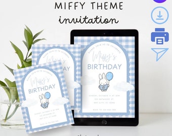 Miffy theme birthday invitation | Cute bunny invitation | Editable birthday invitation | Canva templates