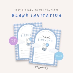Blank Miffy Theme Invitation | Miffy Birthday Invitation | Fillable Invitation | Printable Invitation Miffy Invitation