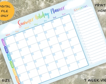 Printable Summer Holiday Planner | UK Summer Holiday Calendar | School Summer Planner