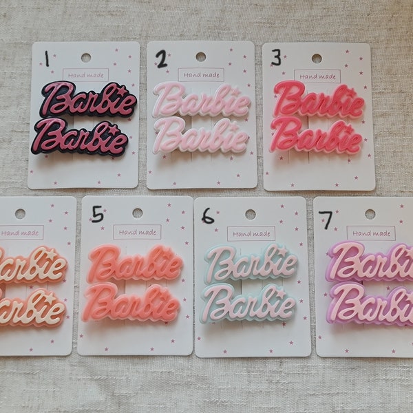 Barrettes à cheveux Barbie | Clips Barbie | Accessoires pour cheveux Barbie | Barrettes à cheveux Barbie | Lot de 2 | Couleurs assorties | Barrettes à cheveux tendance