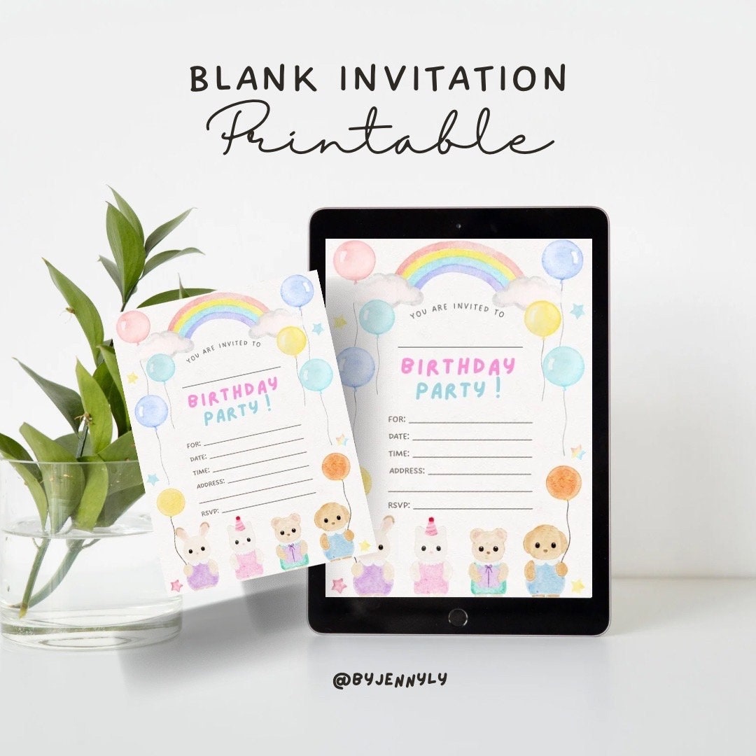 Sylvanian Birthday Invitation | Blank Birthday Invitation | Fillable ...