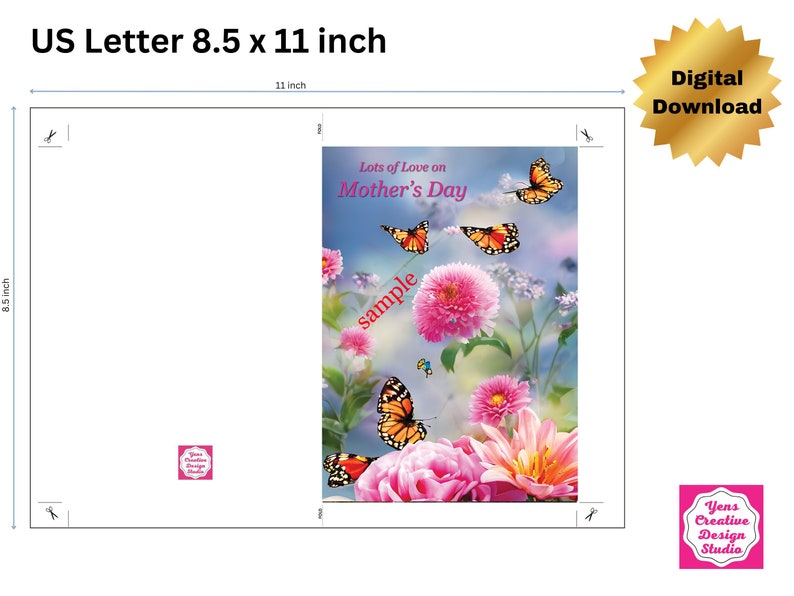 Printable Butterfly Mothers Day Card 7x5 Inch Mothers Day Card ...