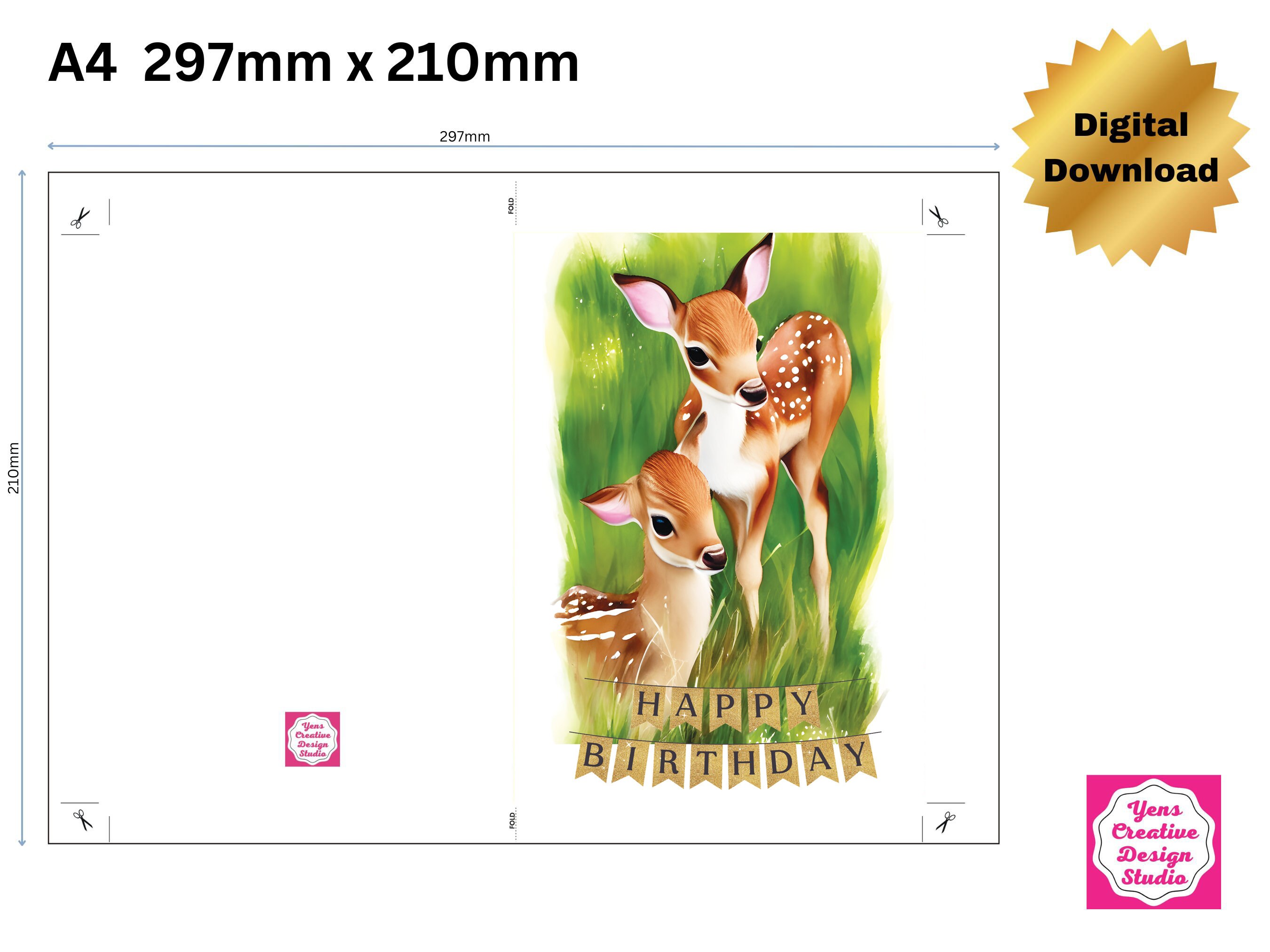 Deer Birthday Card Printable 7x5 Inch Deer Fawn Birthday Card ...