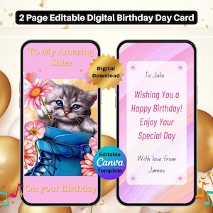 Animated Sister Birthday E-Card Template Editable Sister Birthday Video Card Editable Canva Birthday Greeting Card