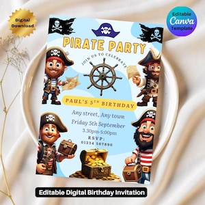 Editable Pirate Birthday Invitation template, Pirate Birthday Invitation, Pirate Invitation Template, Pirate party Invitation Boys Party