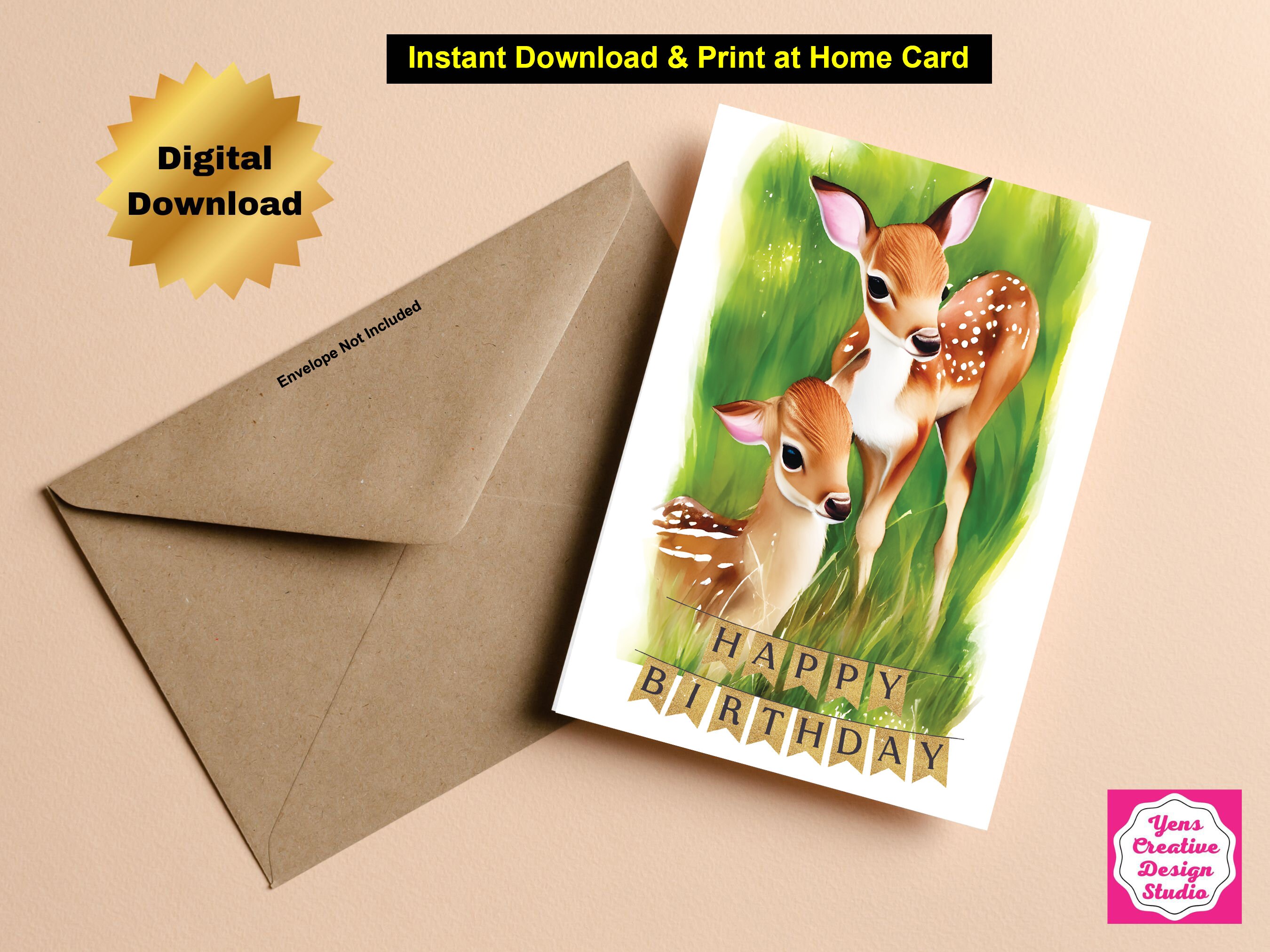 Deer Birthday Card Printable 7x5 Inch Deer Fawn Birthday Card ...
