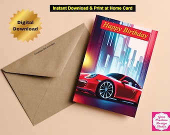 Druckbare Geburtstagskarte 18x5 inch Porsche Geburtstagskarte zum Herunterladen Geburtstagskarte Sofort Download Digitale Porsche Geburtstagskarte