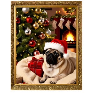 Downloadable Christmas Pug Print - Christmas Wall Art, Instant Digital Download, Festive Pug, Pug Print, Pug Printable Art, Pug Dog #1008