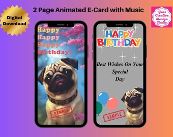 Animated Pug Birthday E-Card Birthday video Card