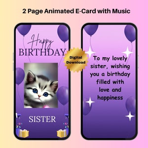 Animated Sister Kitten Birthday E-Card Birthday video Card