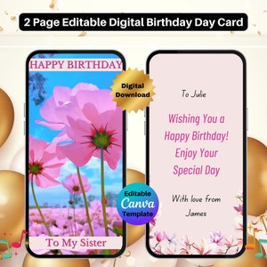 Animated Sister Birthday E-Card Template Editable Sister Birthday Video Card Editable Canva Birthday Greeting Card