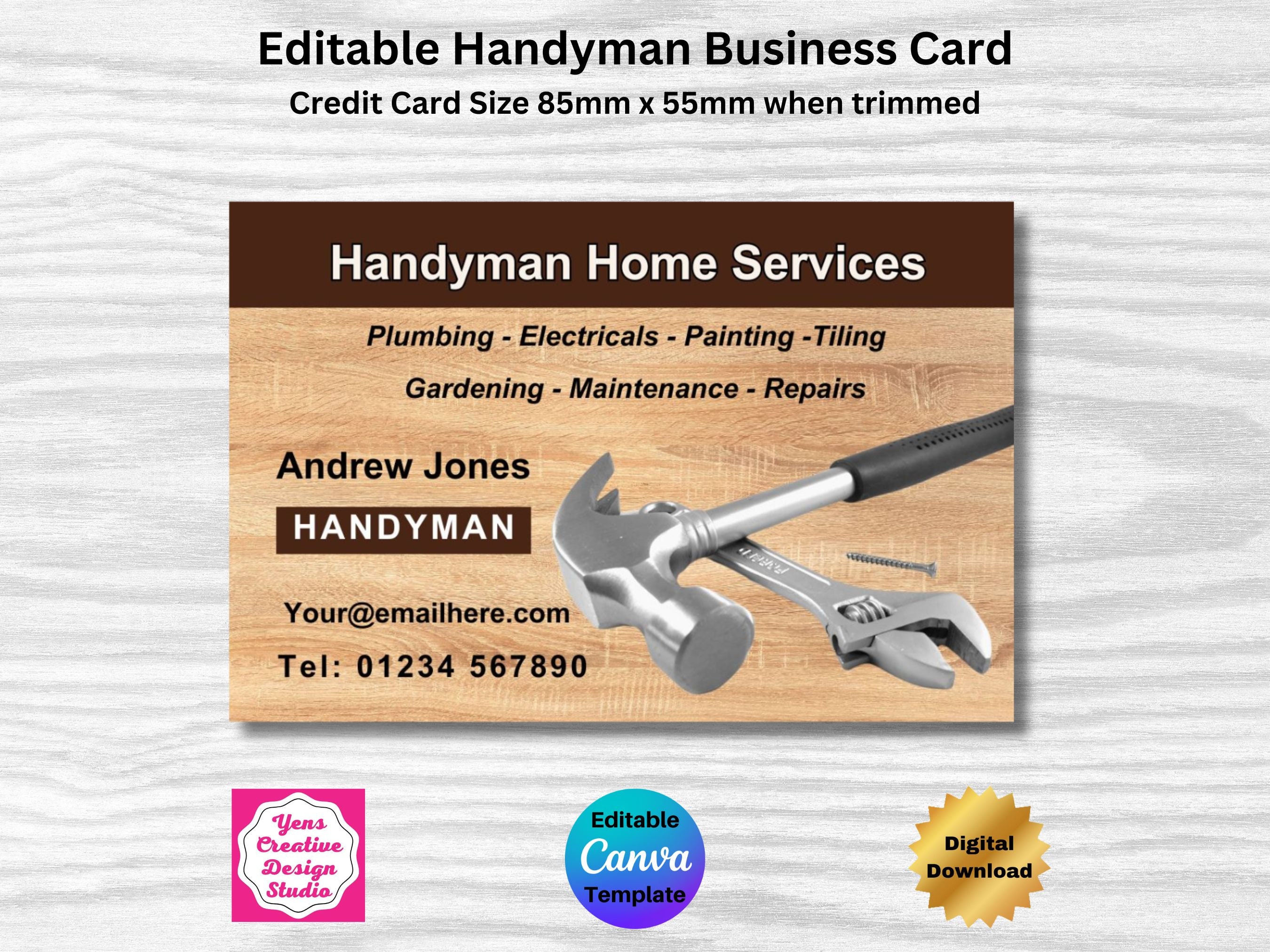 Handyman Business Card Editable Canva Template Design Handyman Business Handyman Business Card Editable Canva Template Design Handyman Business