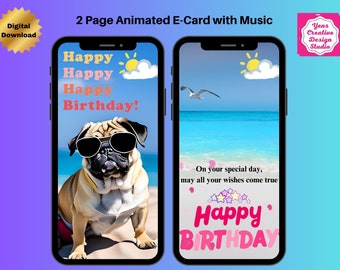 Animated Pug Birthday E-Card Birthday video Card