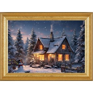 Downloadable Christmas Cottage Print - Christmas Wall Art, Instant Digital Download, Festive Scene, Festive Cottage, Printable Art #1009