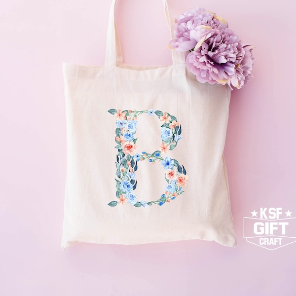 Sac fourre-tout à lettre florale, fourre-tout de demoiselle d’honneur, fourre-tout d’anniversaire, sac fourre-tout personnalisé, cadeau pour elle, sac fourre-tout de mariée, fourre-tout Bachelorette, cadeau de maman