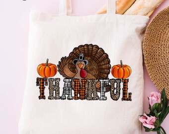 Thankful Turkey Tote Bag, Turkey Shoulder Totes, Thanksgiving