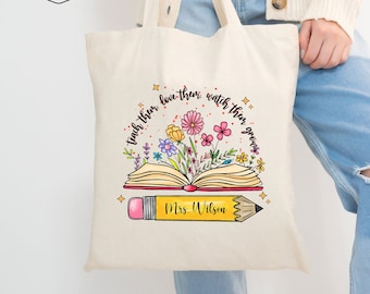 Personalized Teacher Tote Bag: Floral Teacher Appreciation Gift