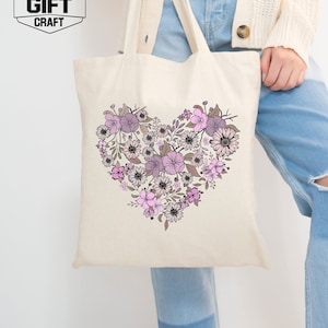 Floral Heart Tote Bag, Wildflower Tote Bag, Heart Tote Bag, Love Tote Bag, Valentines Day Gift, Valentine Totes, Floral Tote Bag, Market Bag