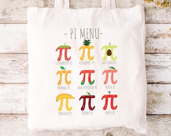 Pi Menu Heavy Cotton Canvas Tote Bag, Math Teacher Gift