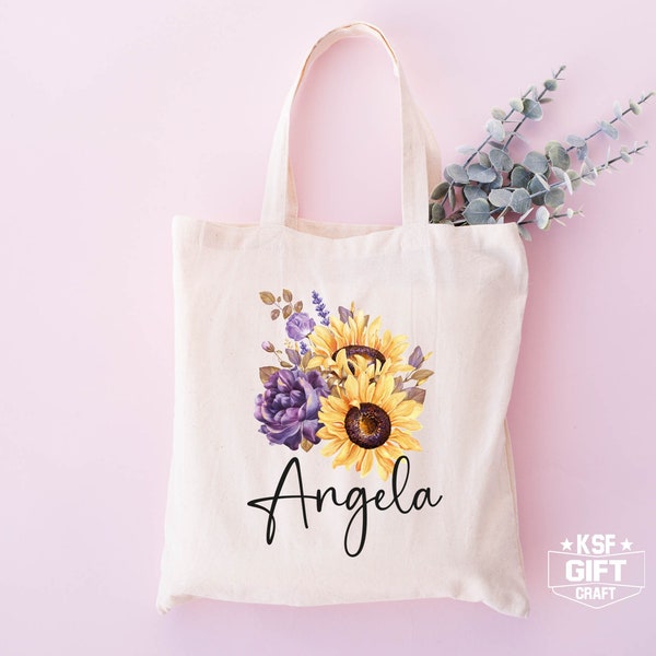 Sunflower Name Tote Bag, Bridesmaid Totes, Welcome Wedding Tote, Bridesmaid Gift Totes, Bach Favors Tote, Wedding Gift Bag, Birthday  Bag