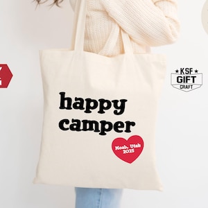 Personalized Happy Camper Tote Bag: Custom Camping Location Bag
