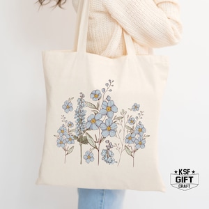 Floral Tote Bag, Wildflower Totes, Canvas Tote Bag, Shopping Bag, Gift For Women Totes, Birthday Gift Bag, Bridal Gift Tote Bag, Library Bag