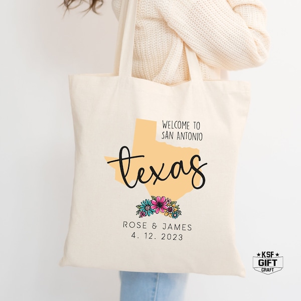 Texas Wedding Tote Bag, Welcome Texas Wedding Totes, Wedding Welcome Bag, Texas Map Tote, State Tote, Wedding Guest Tote, Destination Totes